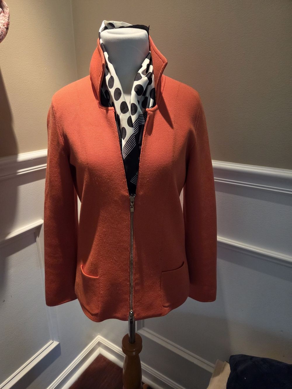 Women's Orange Zip Front Knit Blazer